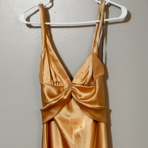 ABS Allen Schwartz Dresses Gold Satin Prom Dressformal Evening Gown